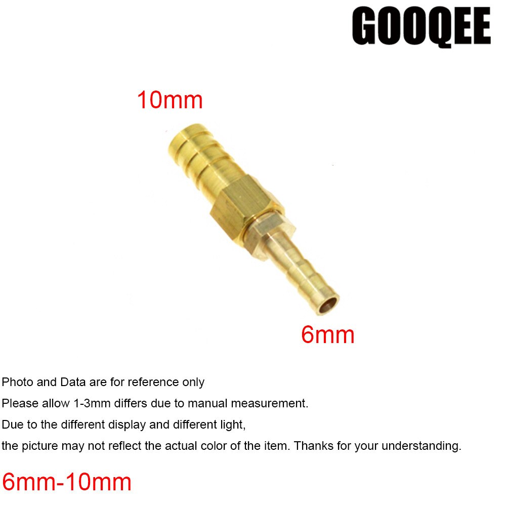 1 stk messing 6mm slange fittings  to 6/8/10/12/14/16/19mm od raccord reducer modhager adapter rørfittings gas kobber koblingsstik: 6mm x 10mm