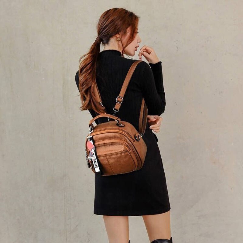 Dames schoudertas crossbody multifunctionele rugzak dames kleine rugzak dames vintage retro zachte leren rugzak met meerdere zakken