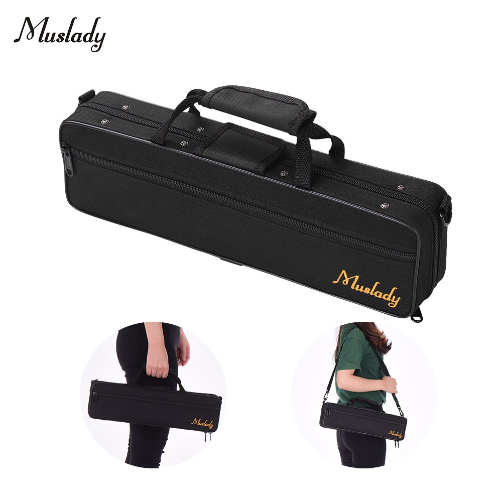 Muslady 16 hål c flöjt fodral gig bag ryggsäck låda vattentät 600d bomullsvaddering med rem top bärhandtag rengöringsduk