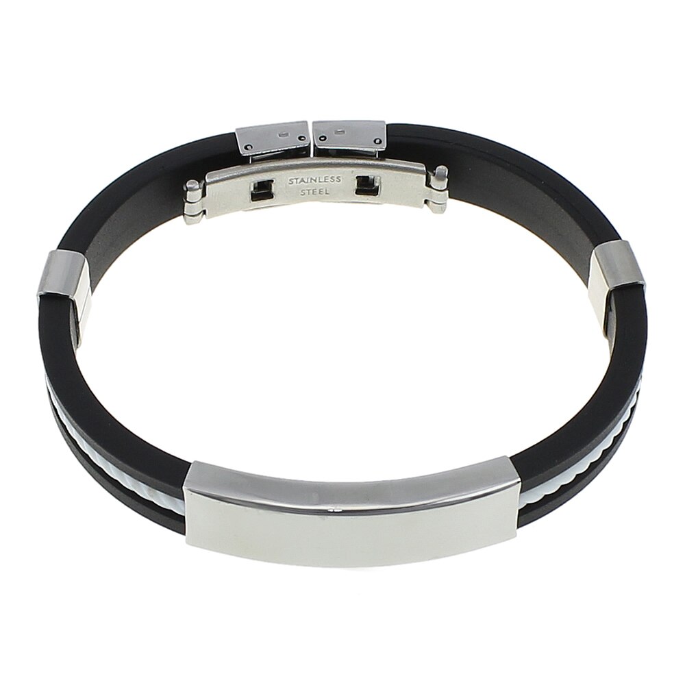 men Punk Bracelet Cuff Bracelet Stainless Steel Men's steel Hand Strap Black Silicone Rubber Bracelet: white
