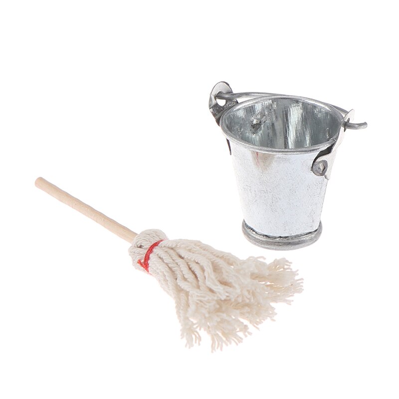 Schaal 1:12 Poppenhuis Miniatuur Keuken Tuin Mop Emmer Classic Pretend Play Meubels Leuke Speelgoed Presents