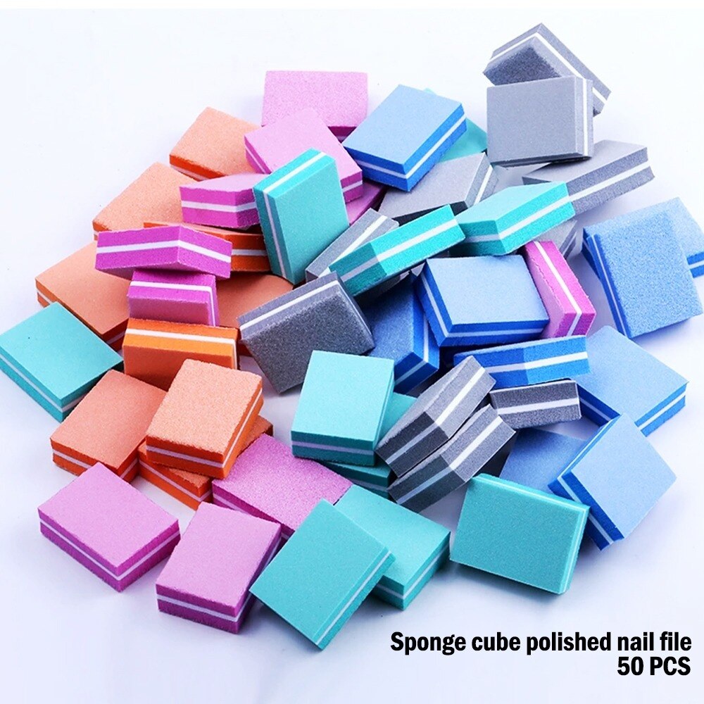 50Pcs Lot Dubbelzijdig Mini Nail File Kleurrijke Spons Nagellak Schuren Buffer Strips Polijsten Manicure Gereedschap