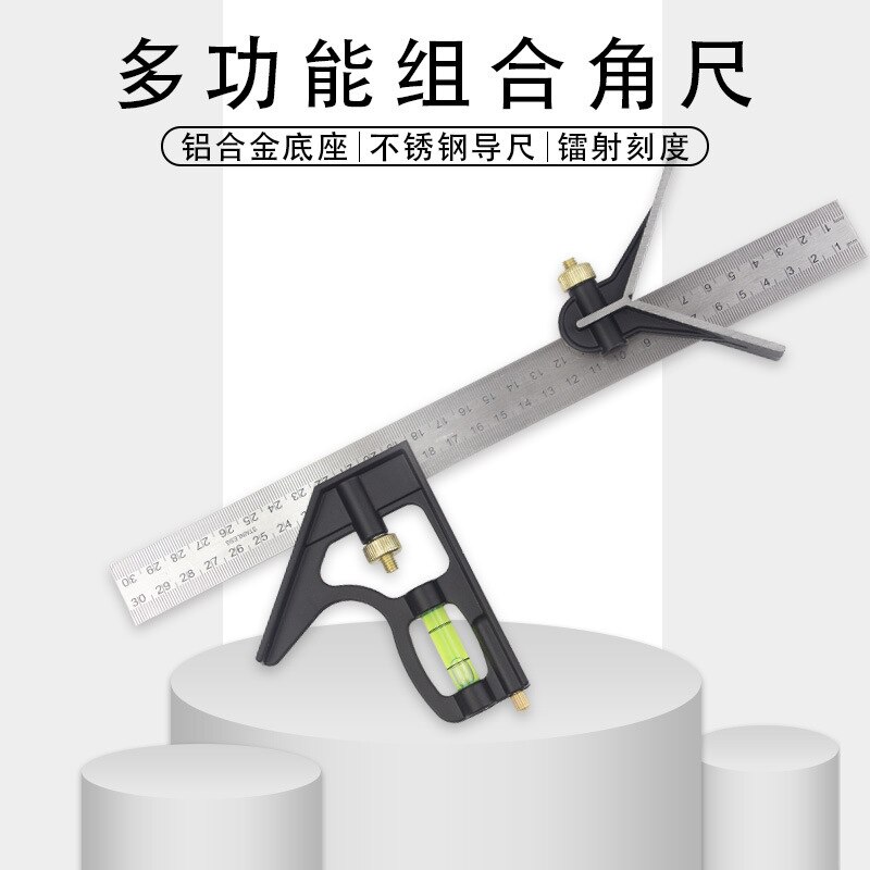 DIY Precise Stainless Steel Measuring Ruler Tools Aluminium Combination Mobile Workshop Hardware Angle Spirit Level 12"(300mm)