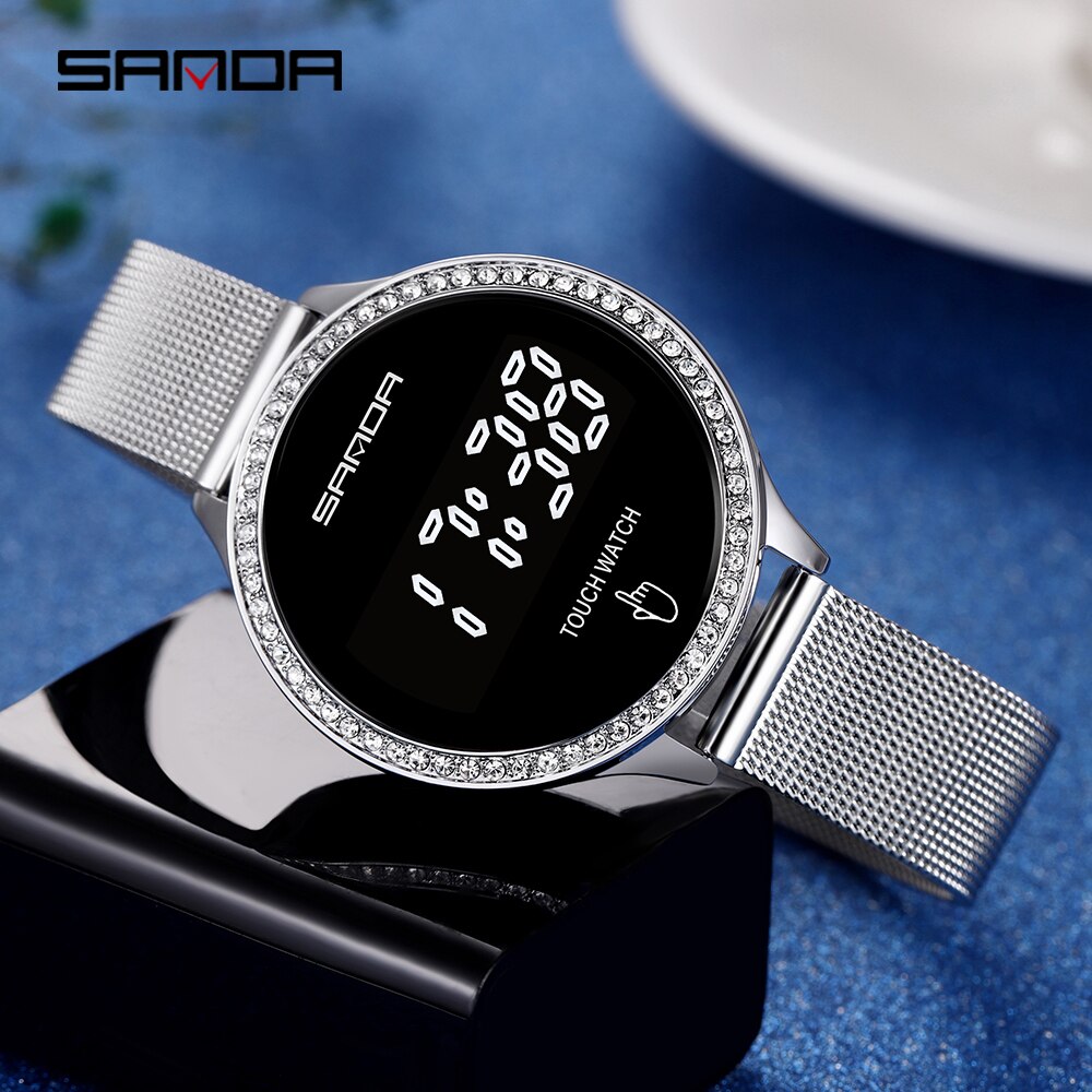 Sanda Dames Grote Horloges Mesh Band Leisure Elegante Vrouw Horloge Diamant Digitaal Horloge Top Luxe Horloge Klok