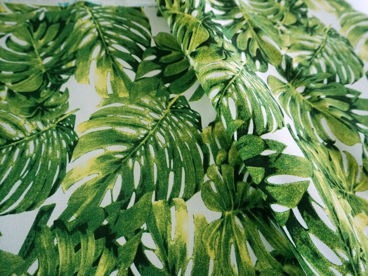 Gröna blad monstera lapptäcke bomull canvas tyger handgjorda tyg väska duk gardiner kudde ryggsäck skor väska