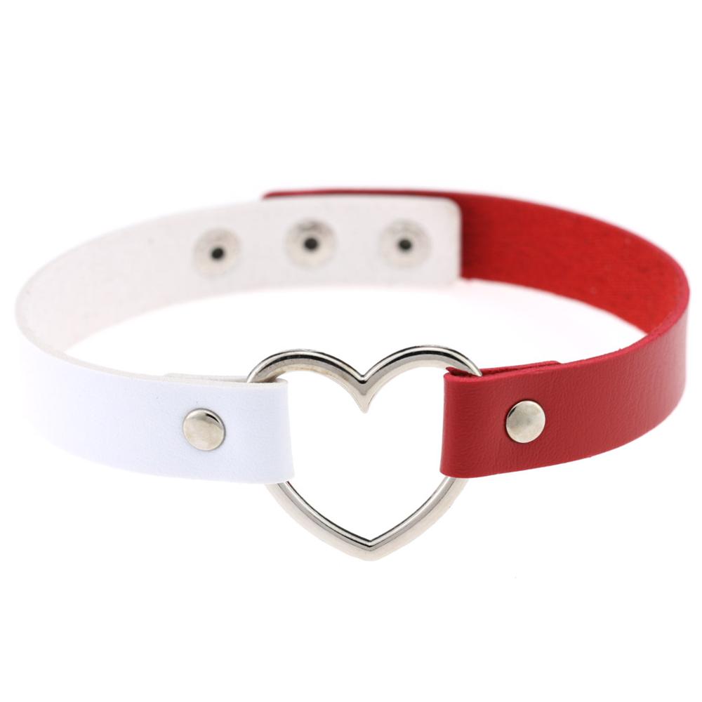 1PC Multi-Color Harajuku Punk Lady Gothic Leather Choker Heart Chain Spike Rivet Buckle Collar Necklace: white red