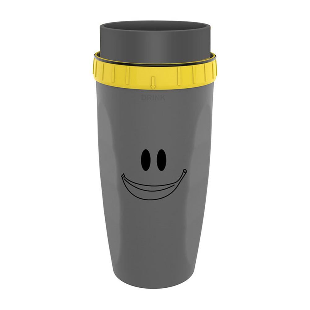 Dubbla vägg tumlare franska lockfri twist cup neolid praktisk halm kopp barn bärbar plast med halm täckfri kopp: Grått leende