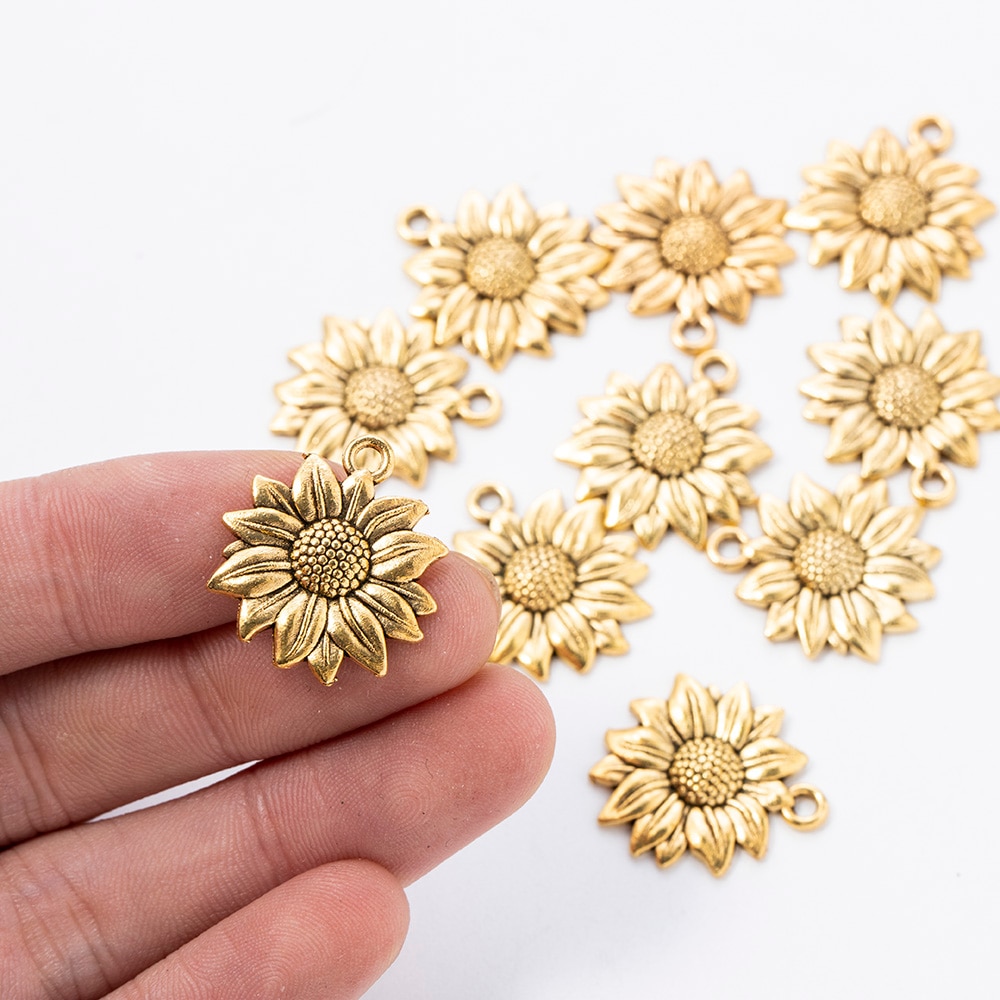 10 Stck Gold Sonnenblumen Diy Zubehör Anhänger Halskette für Frauen Schmuck ErkläSprosse Klassische Weibliche Dekoration Halskette