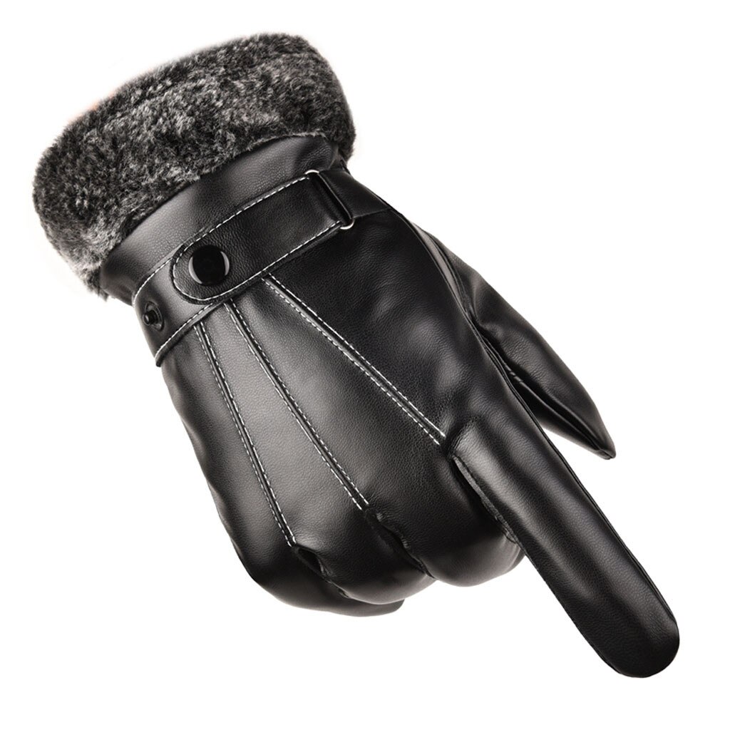 Men Leather Touch Screen Warm Mittens Winter soft comfortable Motorcycle Ski cotton gloves Gross mouth three gloves