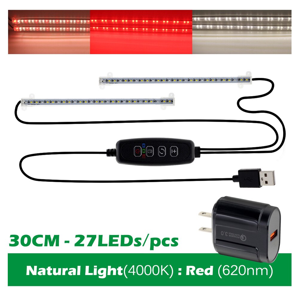 Dimmable LED Grow Light Full Spectrum USB Indoor Plant Growth Lights Strip with Controller LED Bars for Greenhouse Veg Seedlings: RW-30cm US Adapter