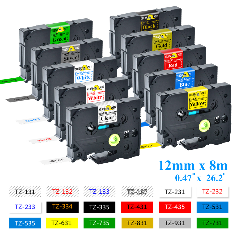 5 Rolls Compatible tz231 Tze231 Tze-231 Multicolor label tape For Brother p-touch PT-E500W PT-E100B printer 12mm Labeler tze 231