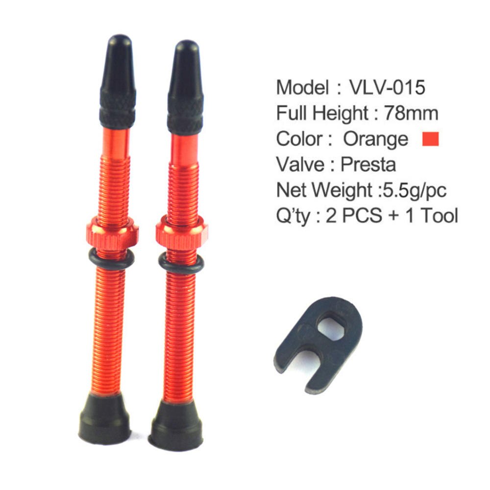 2 Pcs/set Mountain bike road bike tubeless vacuum valve presta 48/60/78mm nozzle aluminum alloy bicycle tire accessories: Orange 78mm