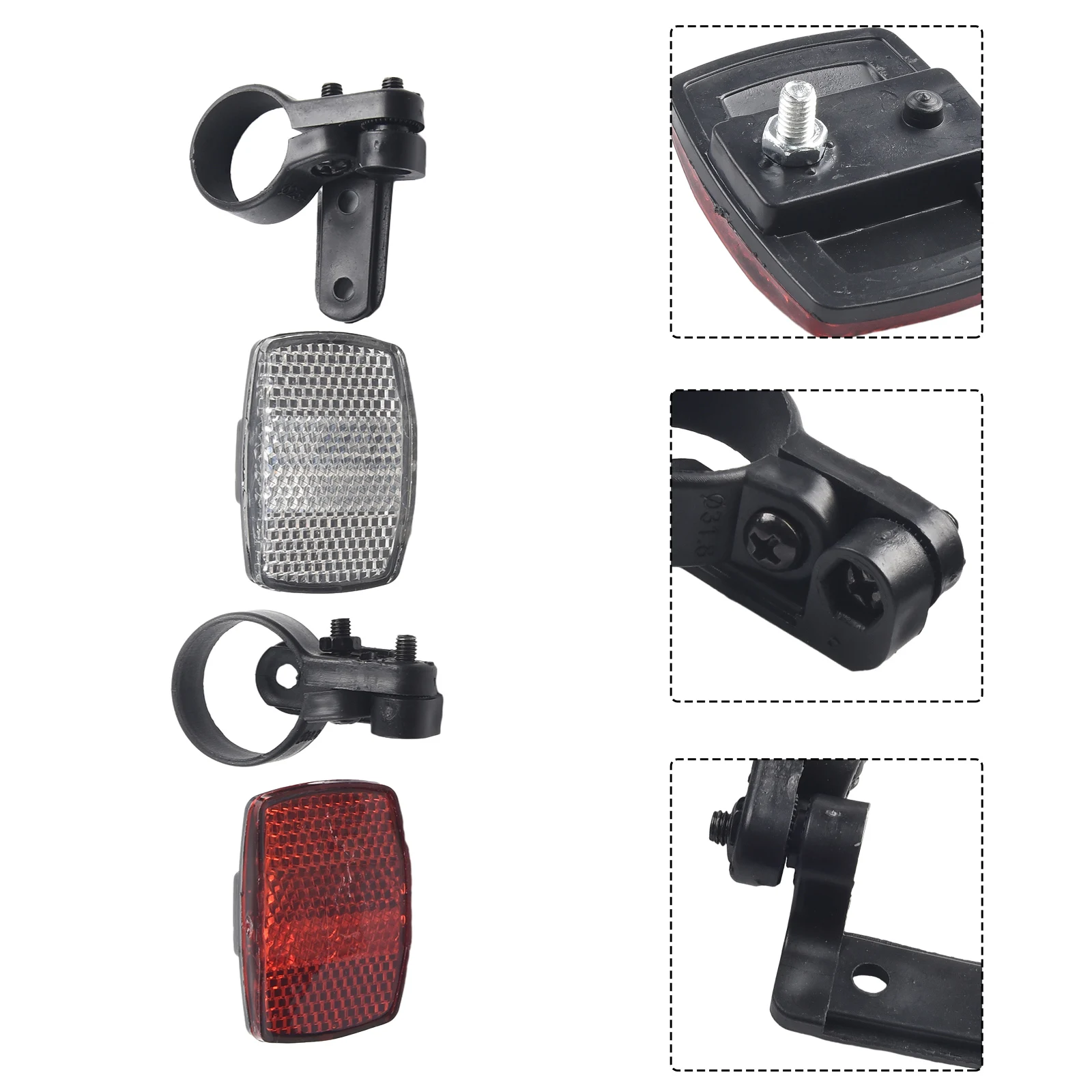 Bike Front Rear Reflector Set Red White Handlebar Mounting Bracket Warning Light Safety Riding Bicycle Accessories