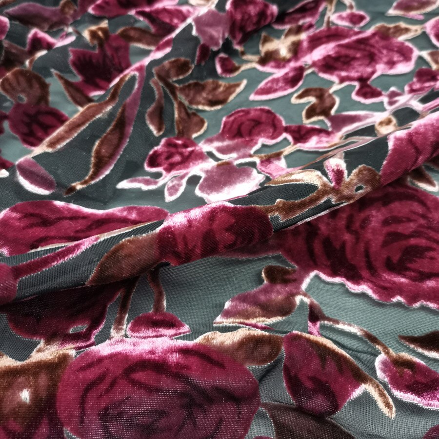 Flocked Velvet Rose Fabric DIY Rayon Velvet Fabric burn out qualified shirt Wedding Decoration Material 1 Yard