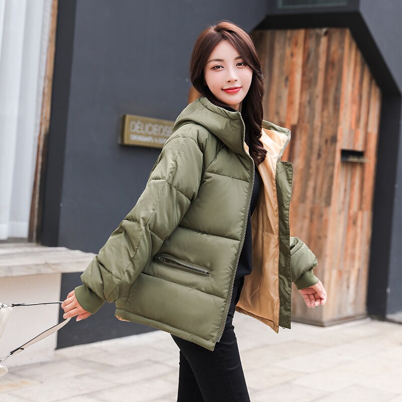 Dikke dames parka's effen losse dames winter puffer jas plus size koreaanse stijl capuchon opstaande kraag casual overjas vrouw