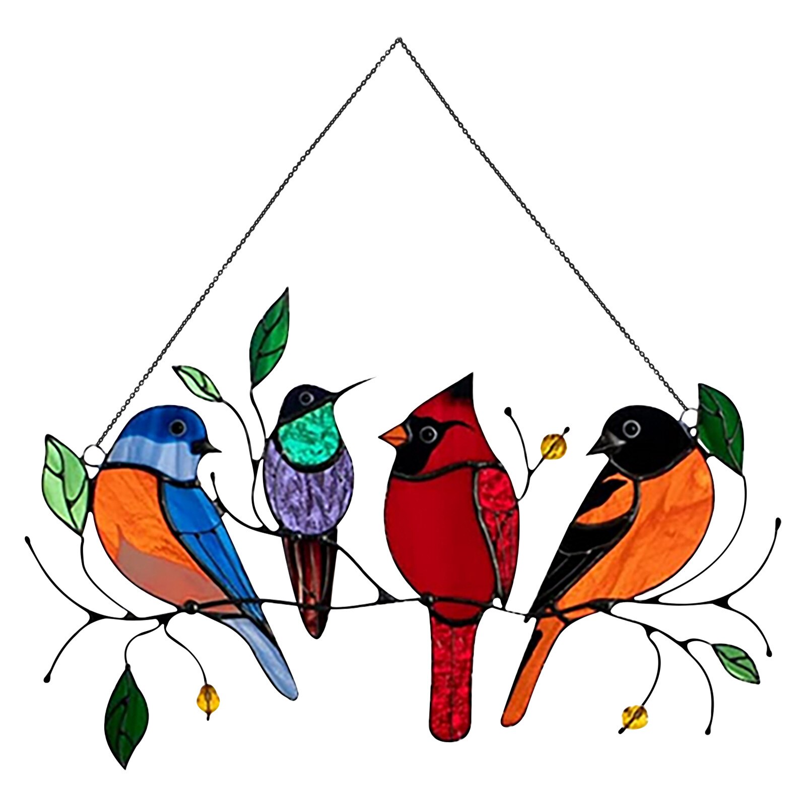Birds On A Wire High Stained Glass Window Panel Bird Series Ornamen Outdoor Garden Chimes Wind Chime Garden Decoration: B
