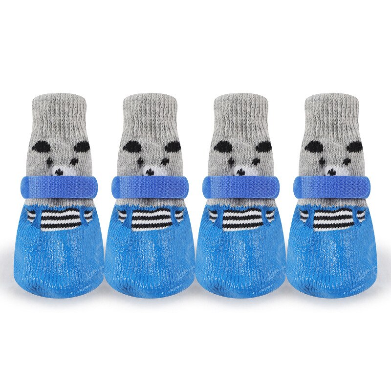 4pcs/Set Waterproof Non-slip Pet Dog Shoes Cotton Rubber Dog Rain Snow Boot Sock for Puppy Large Small Cats Dogs Pet Accessories: Blue / L