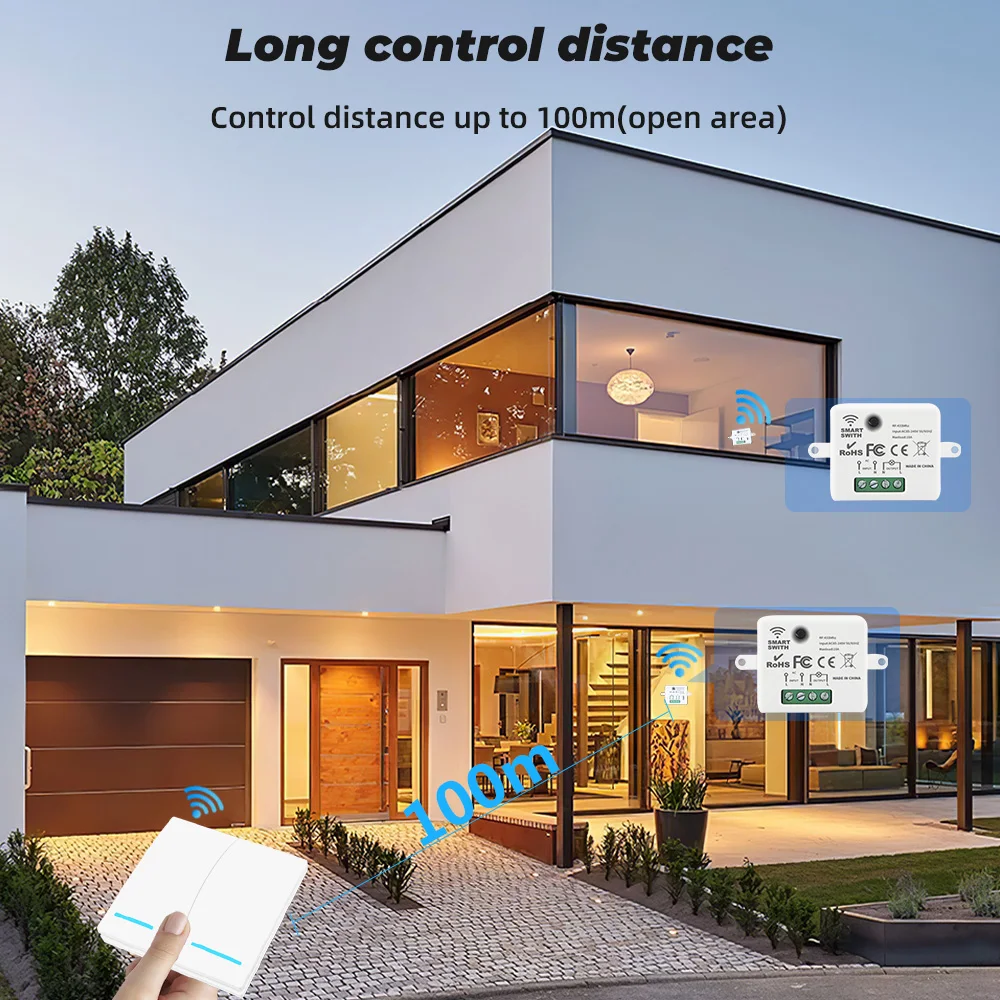 Germa Mini Module Smart Draadloze Push Schakelaar Licht 433Mhz Elektrische Home Afstandsbediening Knop Wandpaneel Op Off 220V10A led