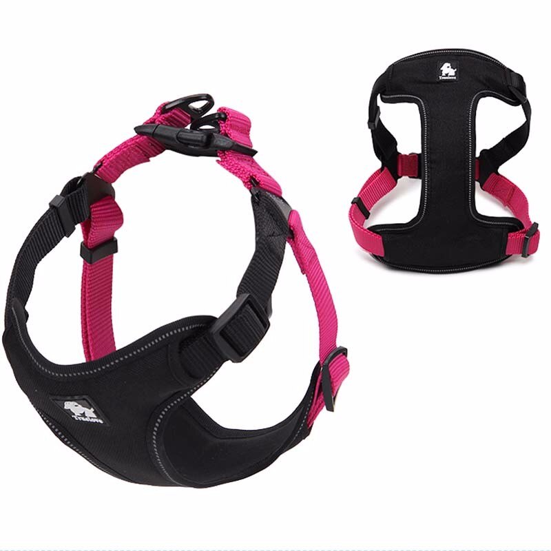 Truelove Verstelbare Hond Harnas Vest Veiligheid Nylon Geen Trekken Hond Harnas Gewatteerde Reflecterende voor Hond Ras Vest Wandelen Outdoor: black-fuchsia / L   52-92cm