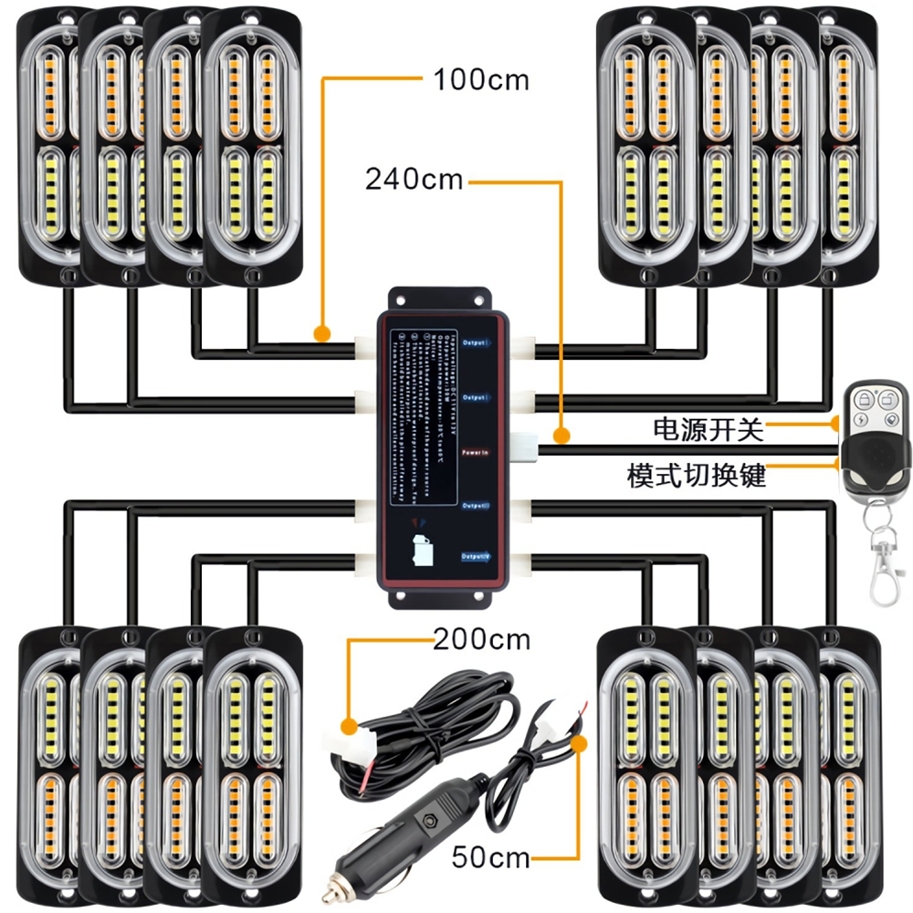 1 Set 16*24 LEDs 12V Bumper Police Light For Car Wireless Remote Control LED Strobe Light Ambulance Emergency Flashing Red Blue