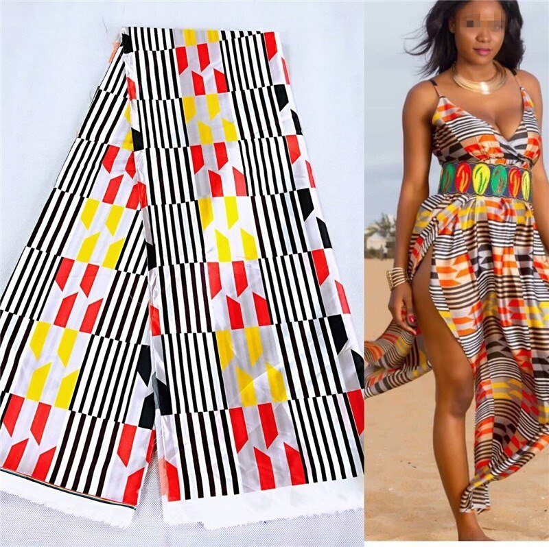 Afrikaanse Stof Vrouwen Jurk Afrikaanse Zijde Stof Satijn Zijde Voor Kledingstuk Naaien 5Yards