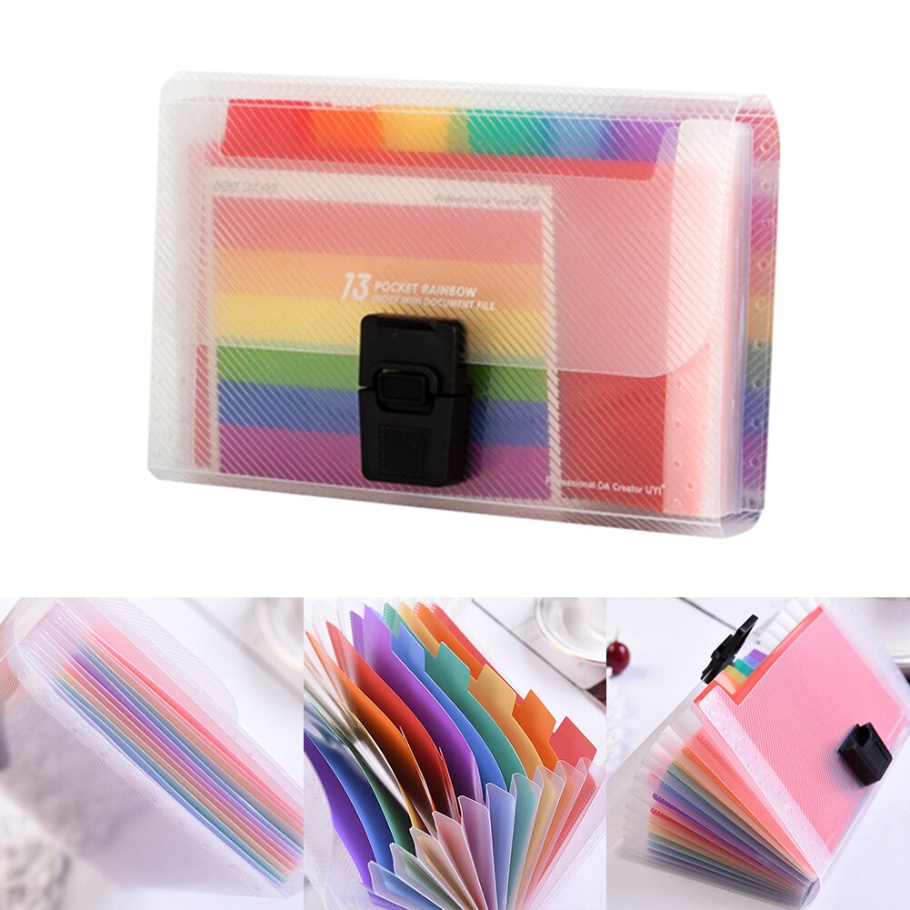 Rainbow Innner Organizer File Folder Expandable Receipt Buckle PP Portable A6 Accordion Storage Office Document 13 Pockets