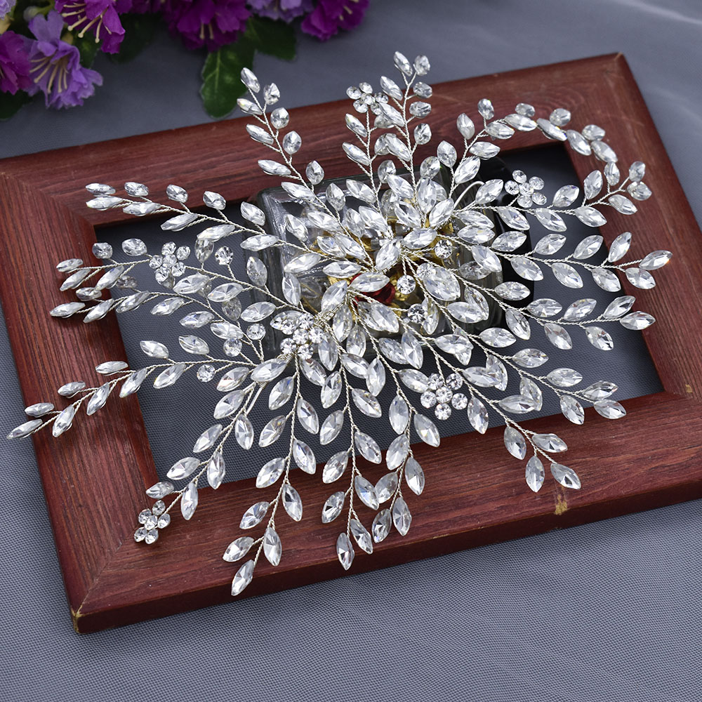 A422 pieza de pelo de novia de plata, diademas de boda brillantes, Tiaras hechas a mano, accesorios para el cabello de boda, joyería para la cabeza, tocado de novia