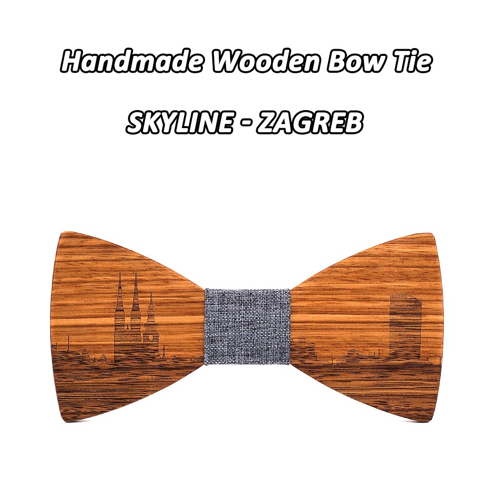 Mahoosive-pajaritas de madera hechas a mano para hombre, conjunto de corbatas de madera, corbata de mariposa, corbatas Skyline para hombre, gemelos, pañuelo, novedad: ZAGREB