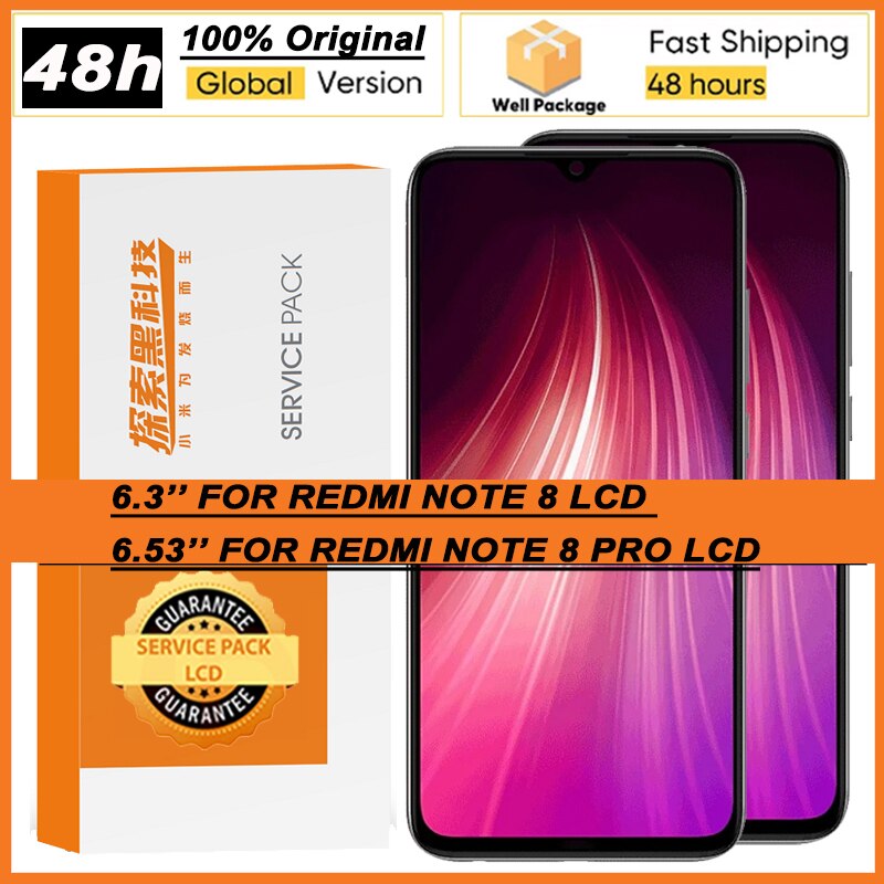 100% Originele Ips Display Met Frame Voor Xiaomi Redmi Note 8 Lcd Touch Screen Digitizer Vergadering Note 8 Pro Reparatie onderdelen