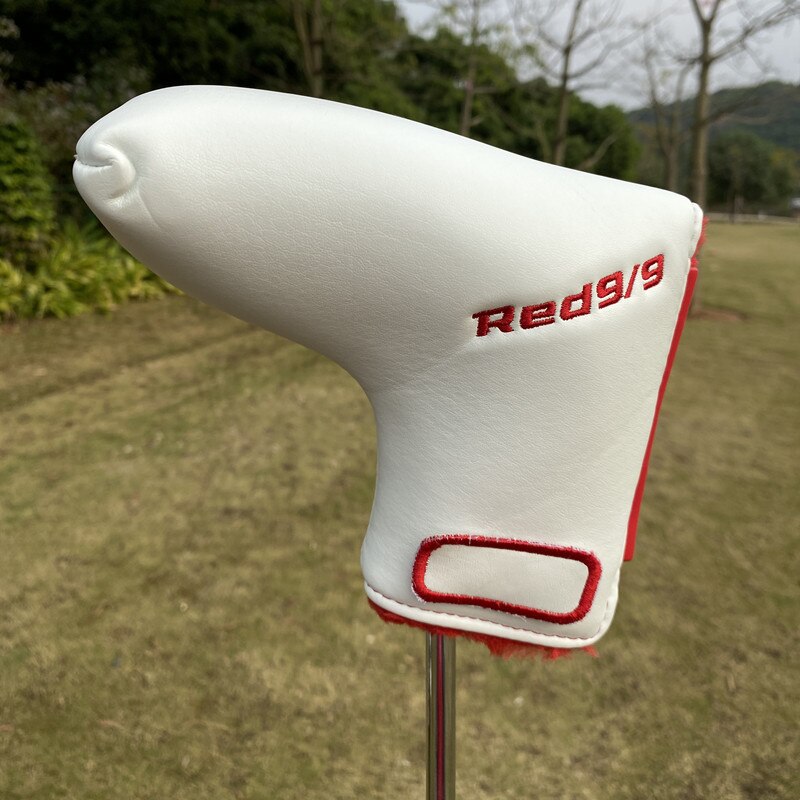 RED Golf Putter Head Cover With Magnetic Closure White PU Leather Blade Golf Putter Headcover For Man Women