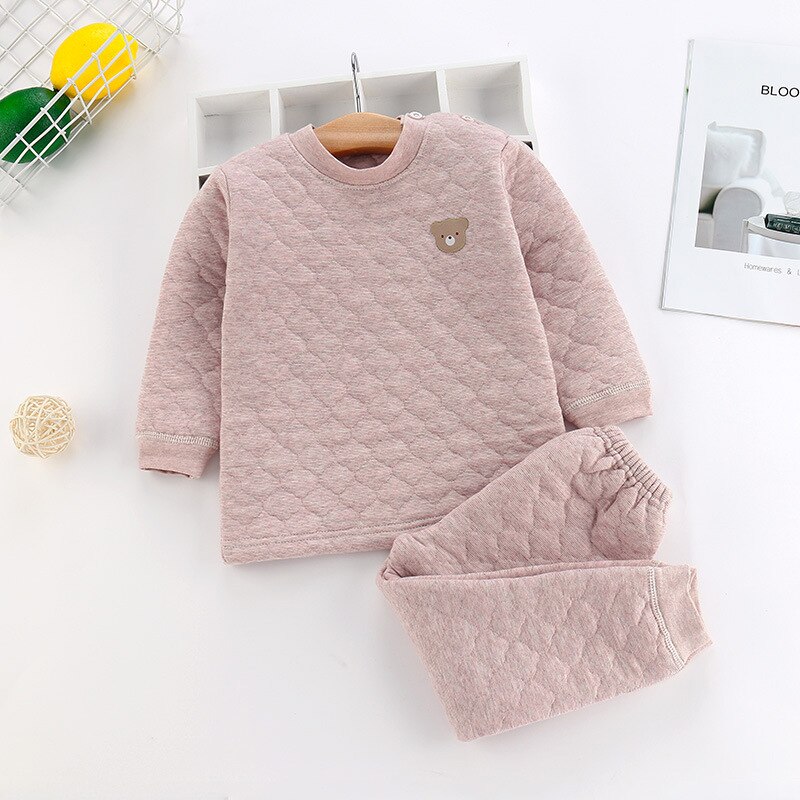 Ensemble de haut et pantalon de pyjama pour enfant rembourré en coton,vêtement à 3 couches, épais pour garder les petits au , unisexe,: Rouge / 5T