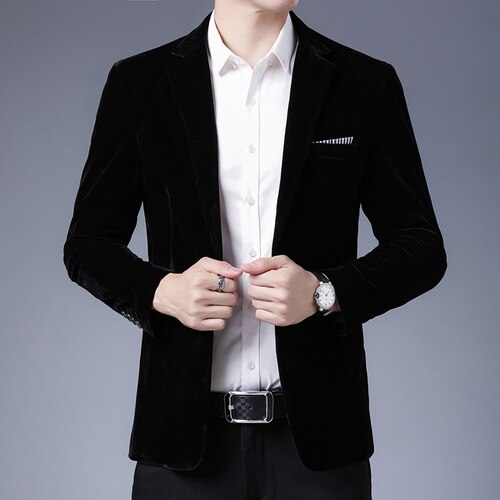 Men's Wool Suit Coat Wool Blends Casual Blazers Men Suit Top Male Solid Business Casual Mens Coats and Jackets: black / L for 55 to 60kg