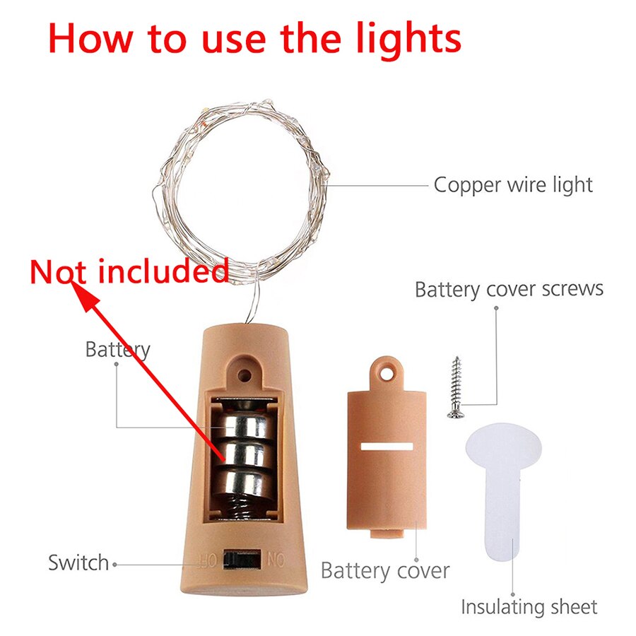 75cm 15 lysdioder korkformet vinflaske ledet kobbertråd lyssnor halloween julefest ramadan dekorasjonslys