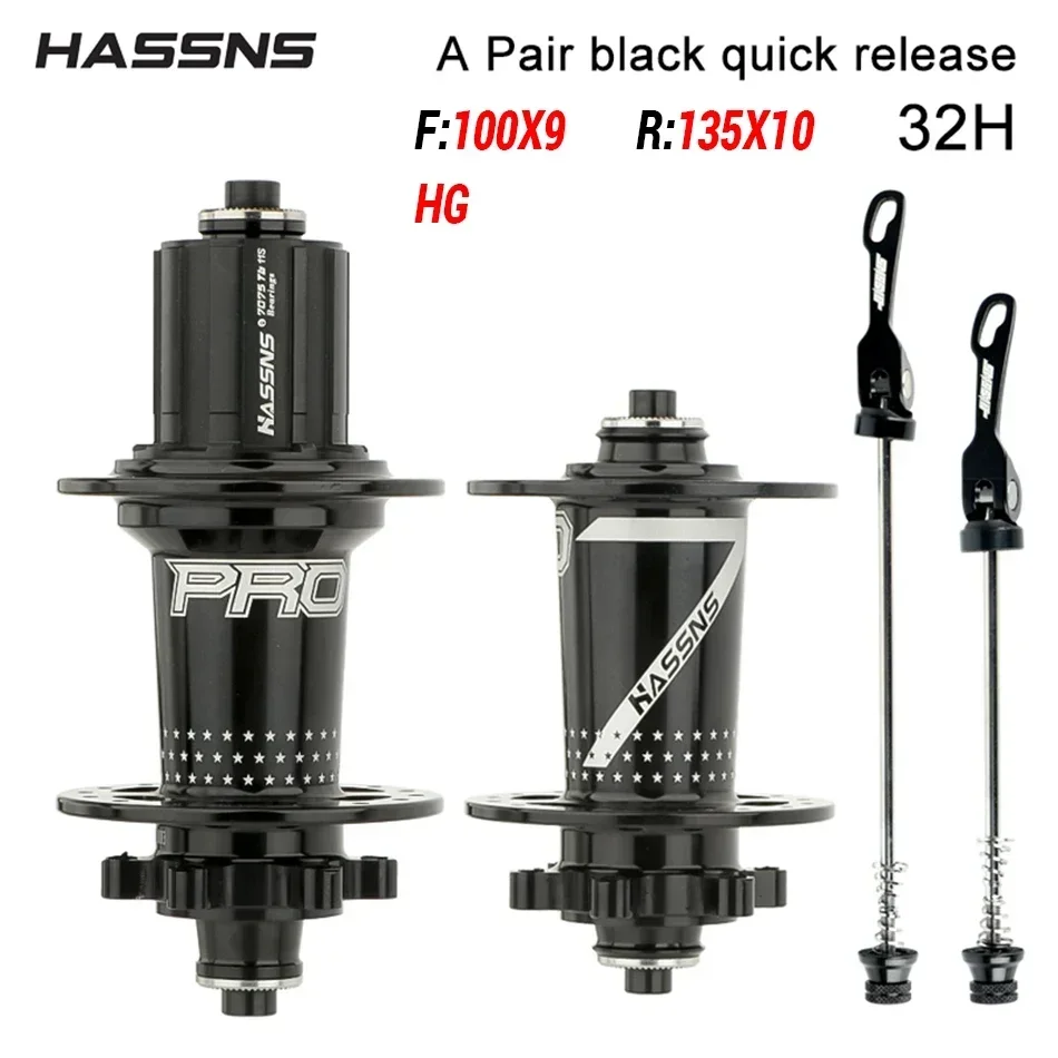 HASSNS PRO7 Bicycle Hub 32H J-Bend Spokes 135x10 142x12 12x148 HG/XD/MS 4Pcs Sealed Bearing for SHIMANO Mountain Bike Freehub: black