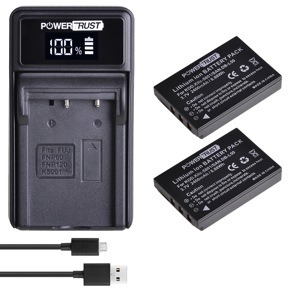 KLIC-5001 DB-L50 Battery + LED Charger for Sanyo DB-L50 Kodak P850 Z760 DX7590 DX7630 Zoom Sanyo DMX-FH1 FH11 HD1000 HD2000: 2Battery and charger