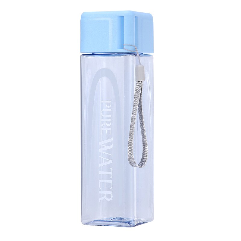 480ml bærbar plast firkantet frostet vandflaske gennemsigtig flaske frugtsaft lækagesikker udendørs sport vandflaske: Blå