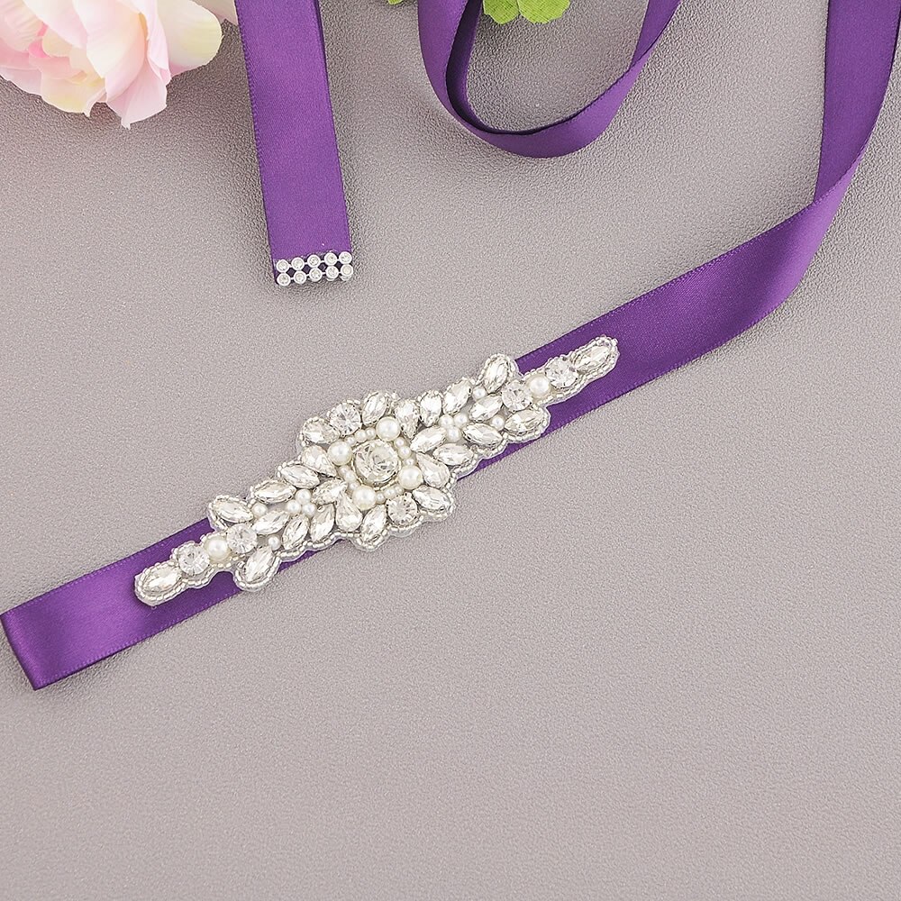 Faixa de casamento rosa verde azul cinza moda cintos de casamento flor cetim vestido de casamento cinto de fita de noiva faixa cinto de festa de honra: Purple