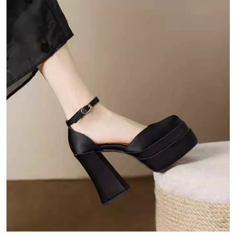 Vandtætte plateausandaler med ultrahøje hæle, 12cm tykke hvide satinbrunesko med taskehoved, tykke hæle