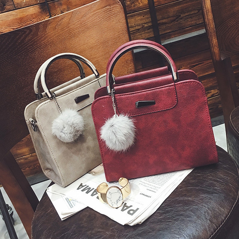 Handtas dames casual tote bag dames grote schouder messenger bags pu leren handtas met bontbal bolsa