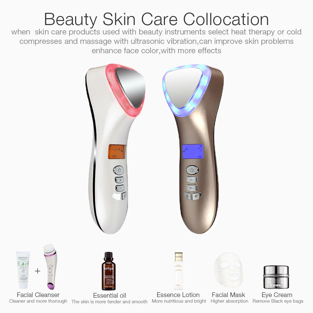 Ad ultrasuoni Crioterapia Viso massaggiatore sollevamento caldo freddo Macchina di Cura Della Pelle anti Invecchiamento Della Pelle di Serraggio Dispositivo Facciale Galvanica Strumenti