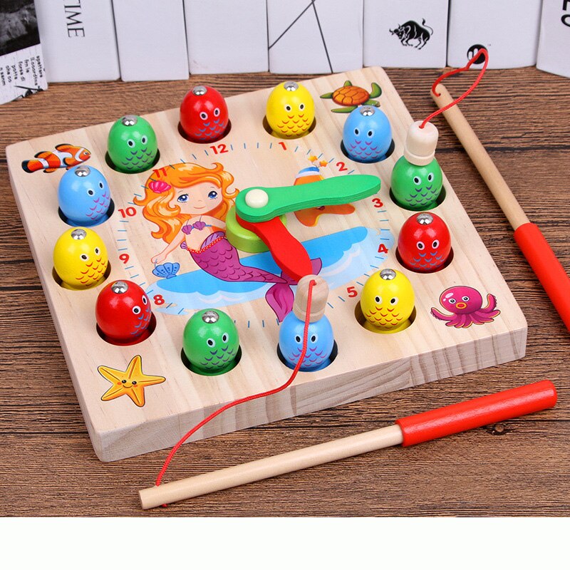 freundlicher Holz Puzzle draussen Spielzeug Baby Art Baby Puzzle Magnetische Digitale Uhr Zwei in Einem freundlicher Magnetischen Angeln Spielzeug