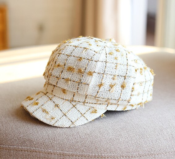 Geebro kvindelige efterår vinter british hat retro wildwomen ottekantet newsboy hætte damer afslappet baret vintage kunstner maler hat: Hvid
