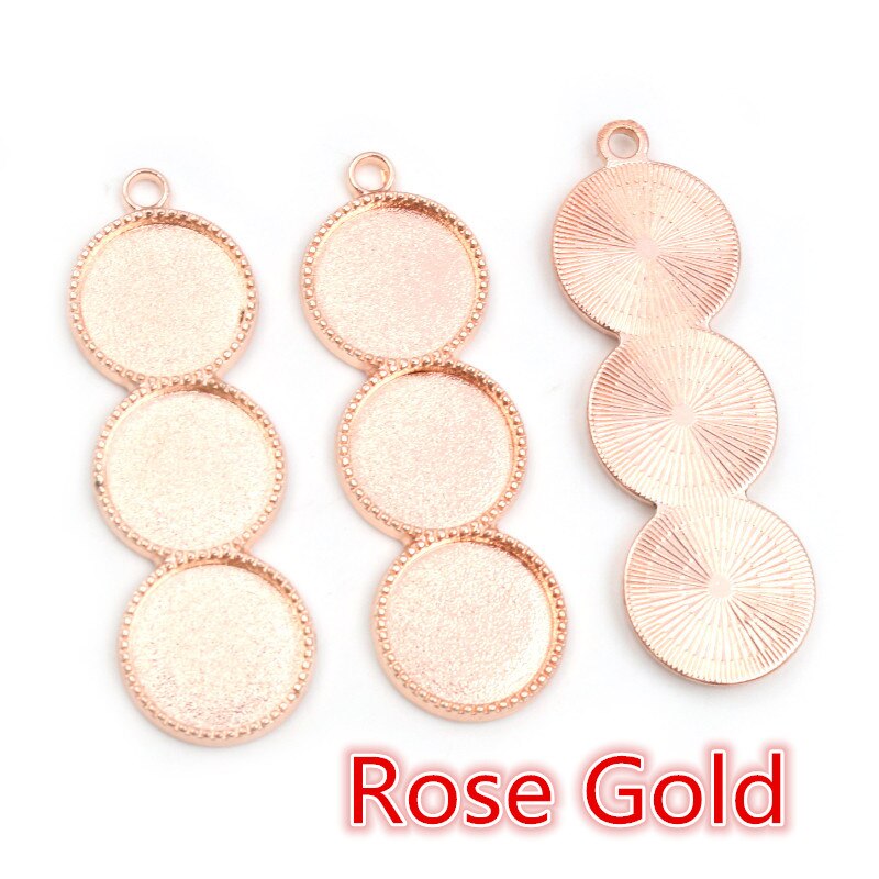 10 piezas 12mm tamaño interior tres camafeo cabujón Base en blanco bandejas colgantes bisel DIY COLLAR COLGANTE joyas hallazgos: Rose Gold