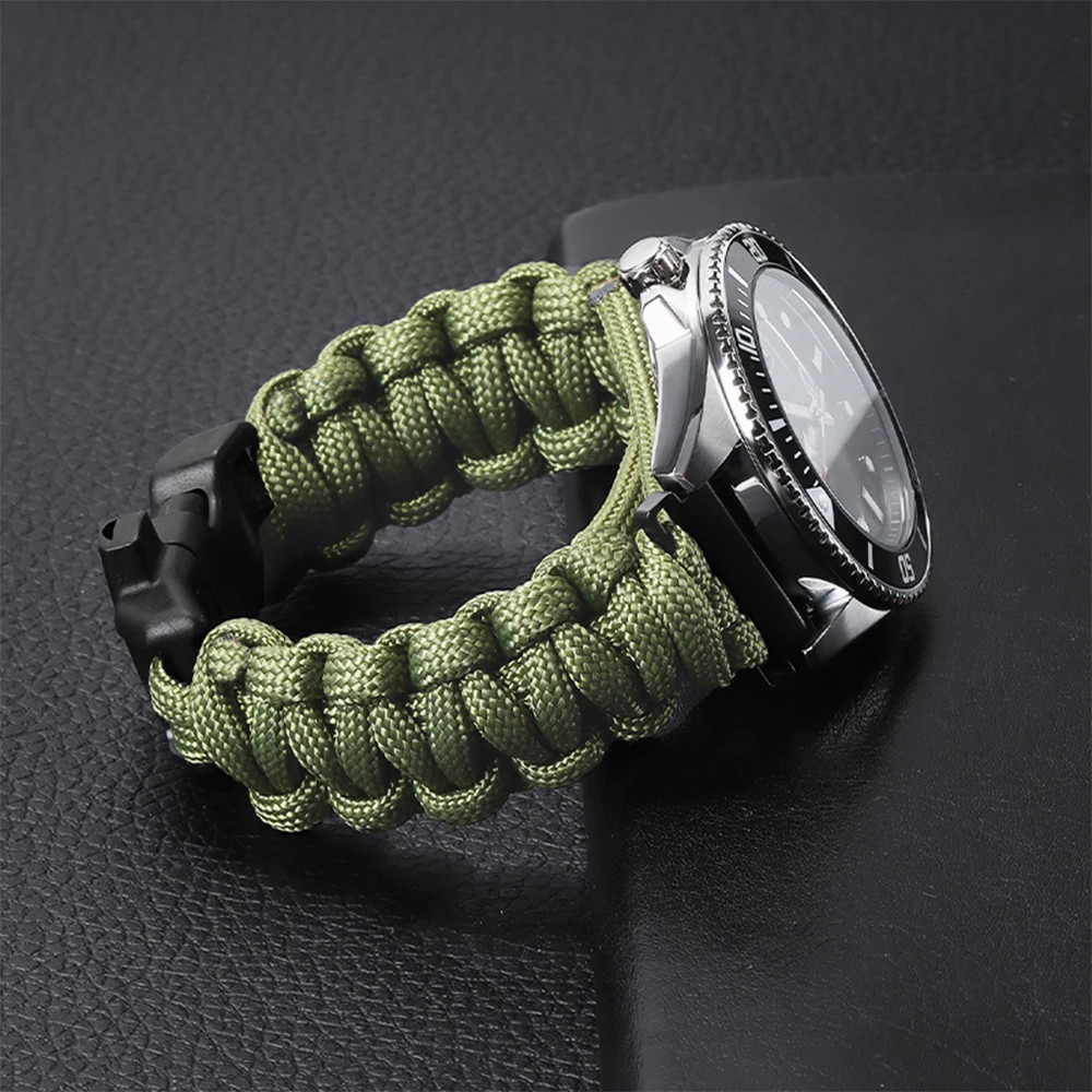 Geflochtenes Nylon-Uhrenarmband, 20 mm, 22 mm, verstellbares Armbinde, Regenschirmseil, Ersatzarmband, Sport, Herren-Armbinde-Zubehör: Schwarz Gelb / 22mm