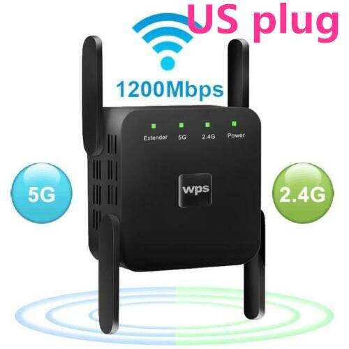 Draadloze Wifi Repeater Wi-fi Booster 2.4G/5Ghz Wifi Versterker 300/1200 M Signaal Wifi Lange Range Extender 802.11ac Access Point: 5G 1200M black US