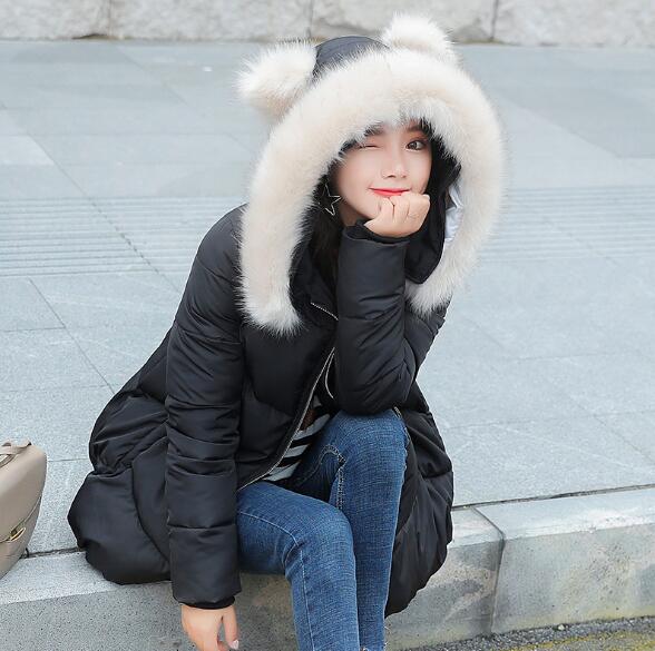 Winter Women Coat Thick Maternity Hooded Jackets Warm Coats Cotton Down Padded Pregnant Overcoat: Black / M