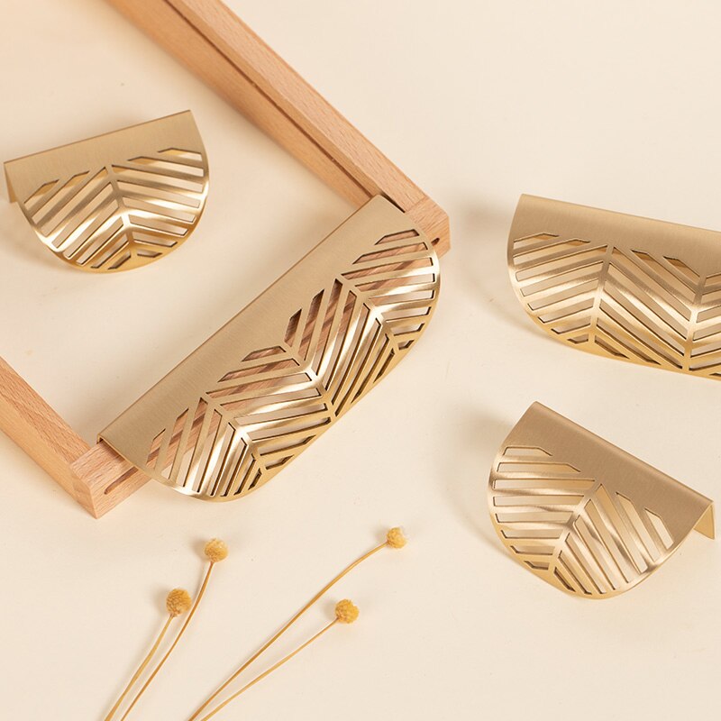 Satin Cabinet Pulls Modern Furniture Cabinet Metal Brass Drawer Leaf Handle Bedroom Drawer Dresser Wardrobe Shoe Cabinet Knob