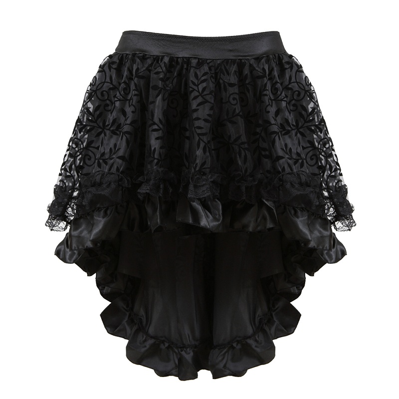 Burlesque – jupe Corset en dentelle, haut et bas, à volants irréguliers, vêtements gothiques Steampunk, jupe de danse de fête Showgirl: 6XL / Black