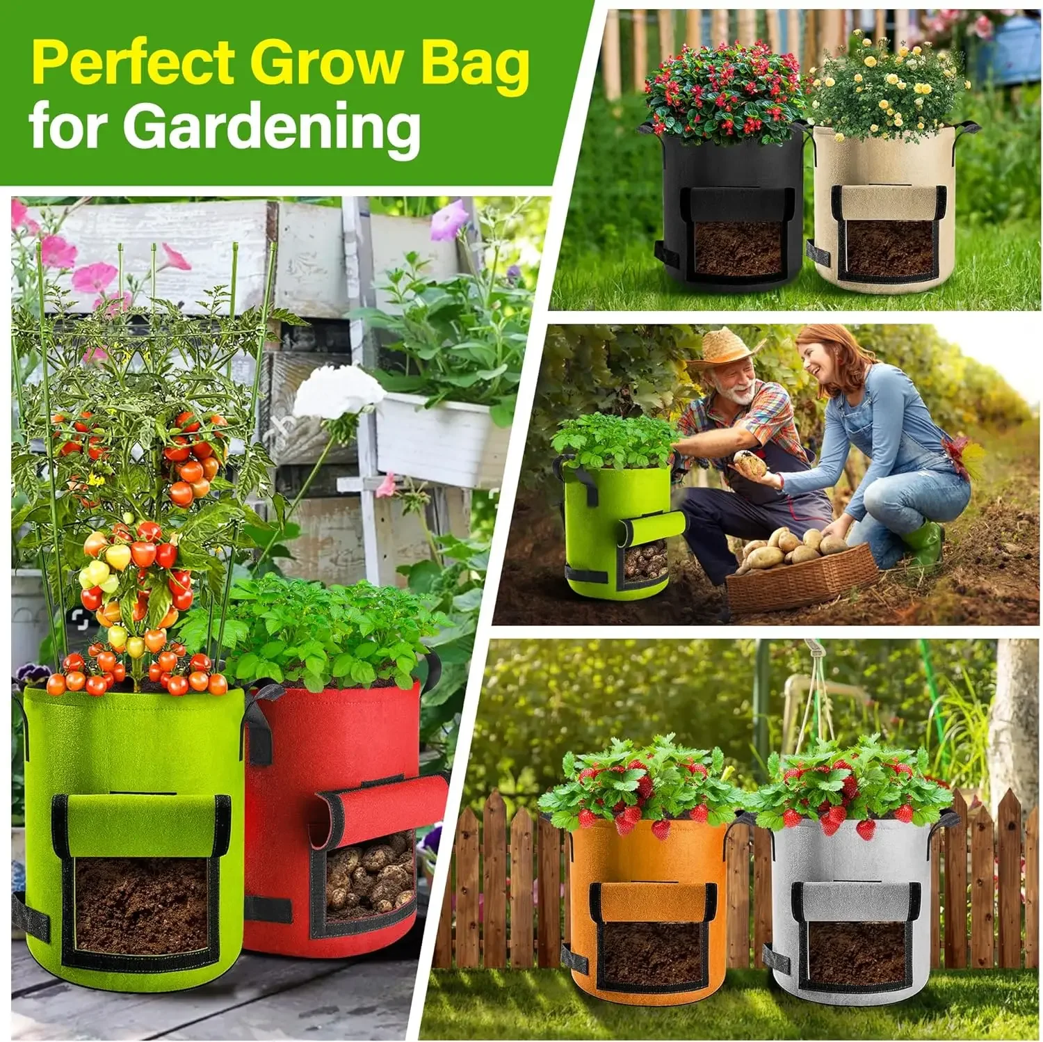 Bolsas de cultivo de plantas de fieltro de 5/10 galones, tela no tejida, maceta para patatas de jardín, bolsas para cultivo de verduras con invernadero, herramientas verticales hidratantes