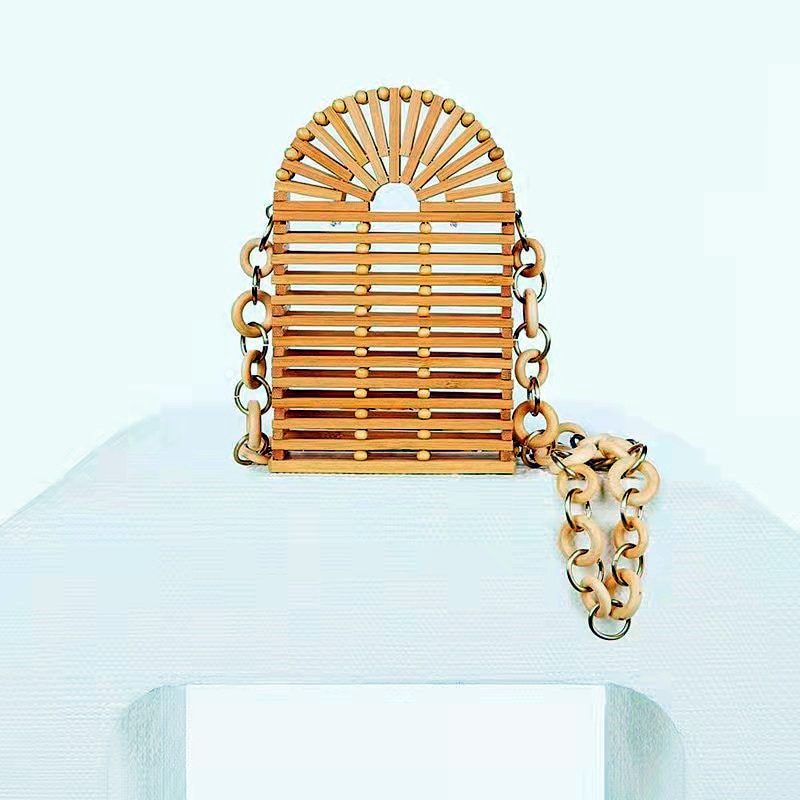 Borsa da spiaggia antica nuova intrecciata Messenger da donna con una spalla intrecciata in bambù piccola borsa quadrata borsa da spiaggia artigianale vuota di moda retrò